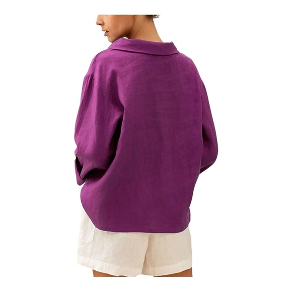 Lintico 100% Linen Draped Neck HOLLIS blouse Top violet velvet size XL - Picture 4 of 11